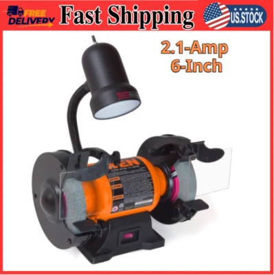 Amoladora De Banco 6 Pulgadas Con Luz Para Trabajo Flexible Molinillo Esmeril US - Image 1 of 4
