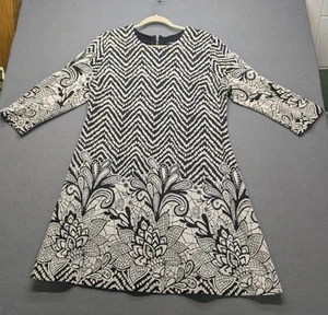 MSK Knit Dress Large Chevron Print 3/4 Sleeve Rear Zip Pockets Black White XL - Picture 1 of 4
