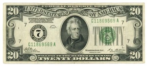 Serie 1928 20 $ Federal Reserve Schein Gold on Demand FR-2050-G (64682) - Bild 1 von 2