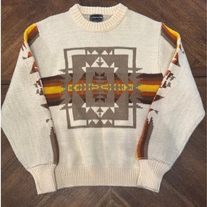 Vintage JCPenney Southwestern Azteken Strick Pullover Creme Braun Gelb Herren M |P1 - Bild 1 von 5