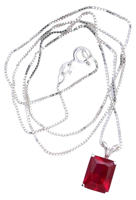 Lab Corrundum 10x8 Rubí Esmeralda Princesa Esterlina Colgante Italiano 18" Caja Cadena Foto 1 de 2