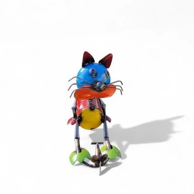 Handmade Metal Art Cat  Caching a Mouse Multicolor Small  # 6 Home Garden Decor - Image 1 of 4