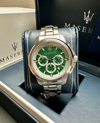 Maserati Successo Green & Silver Chronograph 44mm Mens Steel Watch R8873621017 - Image 1 of 4