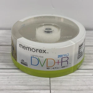 Memorex DVD+R Discs 20 Pk Lightscribe 16x 4.7GB 120min, New Factory Sealed Pk - Picture 1 of 5