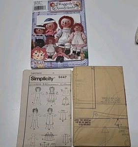 Simplicity 9447 Sewing Pattern Raggedy Ann & Andy 15" 26" 36" Dolls Uncut - Picture 1 of 3
