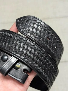 Vintage BIANCHI Schnalle Gürtel TOOLED Rindsleder 34 schwarz WESTERN Holster B8 - Bild 1 von 12