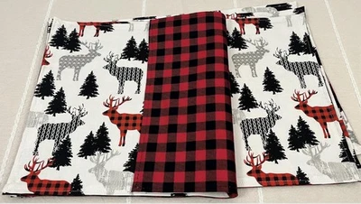 Christmas Winter Deer Wild Life Buffalo Plaid Placemats Reversible Nature Set 4 - Image 1 of 4