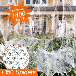 1400 qm Halloween Spinnenspinnennetz 150 falsche Spinnen dehnbar drinnen und draußen - Bild 1 von 13