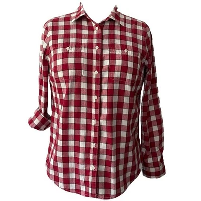 Blusa de algodón cuello abotonado a cuadros roja y blanca St. John's Bay talla: M Foto 1 de 4