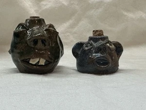 Southern Folk Pottery Art Miniature Mini Face Jug x 2-R. E. Blake - Picture 1 of 9