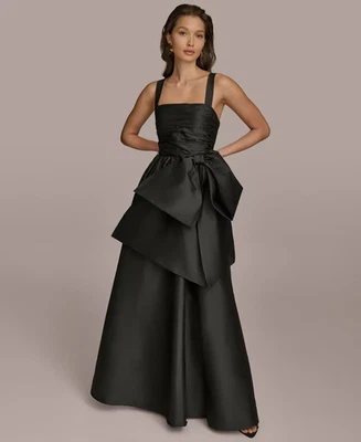 Donna Karan New York L8306 Women's Black Straight-Neck Bow-Trim Ballgown Size 6 - Image 1 of 4