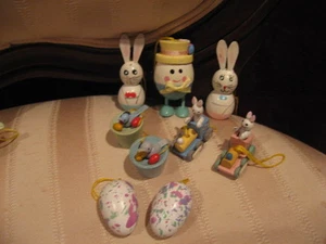 Vintage Wood Easter Rabbit, Duck, Eggs Figurines Holiday Ornaments, Cake Toppers - Bild 1 von 4