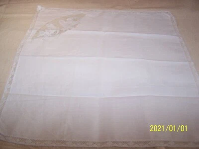 Ancien mouchoir avec décor de petits oiseaux sur tulle. Blanc. N°174 - Photo 1/4