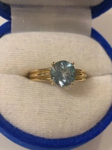 Anillo Topacio Azul Suizo Oro Real 14K, Talla 7, Estampado Oro 14K - Imagen 1 de 7