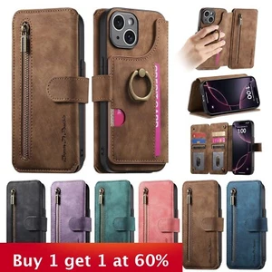 Folding Flip Leather wallet Phone Case For iPhone 16 15 14 Pro Max Plus 13 11 12 - Picture 1 of 11