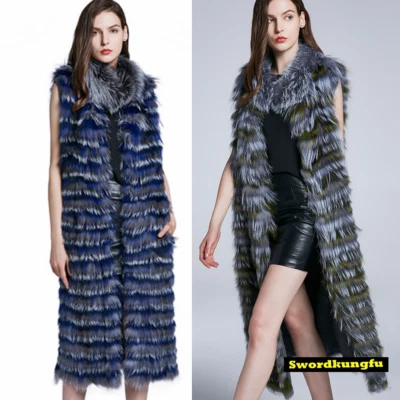 Mujeres Abrigos de piel Chaleco de piel de zorro real Tejido Chaleco Largo Suave Moda Foto 1 de 4