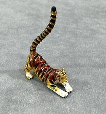Vintage Tiger Figurine Desk Art Trinket Small Jeweled Dense Metal