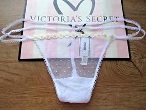 Victoria’s Secret PINK Limited Edition BLING Wink Strappy Thong Panty WHITE - M - Picture 1 of 7