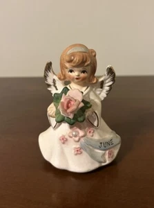 Vintage Lefton Birthday Angel June Porcelain 4.5” Figurine Blue Sash #6224 Japan - Picture 1 of 7