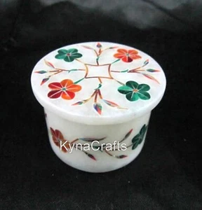 2.5 Inches Marble Trinket Box Pietra Dura Art Multiuse Box for Reception Table - Picture 1 of 5
