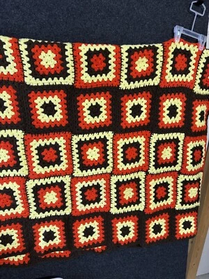 VTG Granny Square Multicolor Brown Twin/Full Bedspread Blanket Afghan 80"x55" - Image 1 of 4
