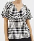 Ladies Checked V-Neck Blouse, Size 14, Balloon Sleeve, George, New £18
