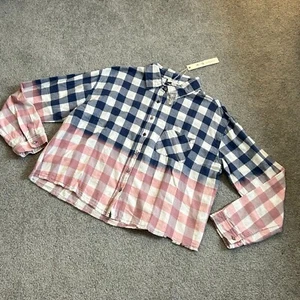 Top She + Sky 100% Algodón Ombre Cuadros Manga Larga Estilo Relajado NUEVO CON ETIQUETAS GRANDE - Imagen 1 de 5