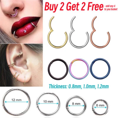 Surgical Steel Nose Ring Septum Clicker Hinge Segment Face Hoop Ear Lip Piercing - Image 1 of 4