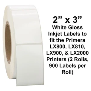 2"" x 3"" weiße glänzende Tintenstrahl-Etiketten passend für Primera LX Drucker - 2 Rollen - Bild 1 von 1