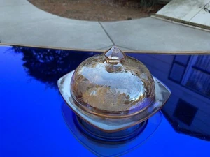 Floragold Depression Glass Iridescent Carnival Butter Dish Jeannette 1950's MCM - Picture 1 of 12