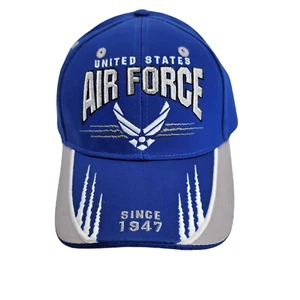 US AIR FORCE Blue Silver Adjustable Hat Military Wings USAF Logo Licensed - Picture 1 of 5