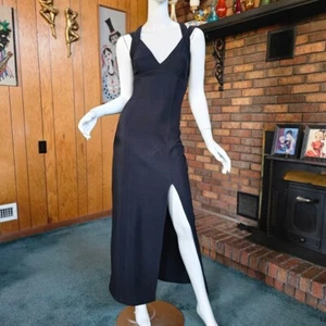 Vtg 90s Cage Back Bodycon Thigh High Slit Formal Evening Gown Party Dress XS/S - Picture 1 of 9