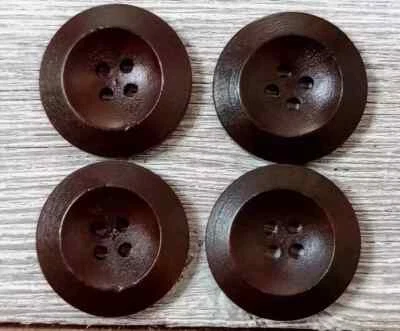 boho dark wood sewing buttons 4 holes brown 3/4 inch 4pc set - Image 1 of 2