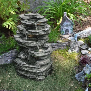 Schist Rock Water Feature Garden LED Fountain Cascading Fall Waterfall Outdoor - Picture 1 of 9