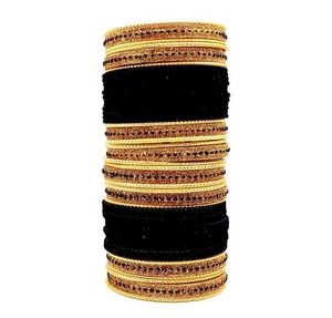 Indian Bangles, CG B Velvet Glitter Size (2x8) BLACK- 2 Hand Bangle Set - Picture 1 of 1