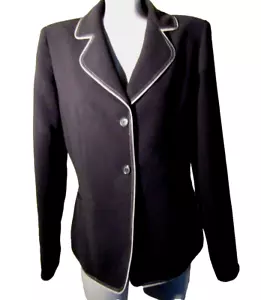 JONES WEAR Black Career Blazer w/White Trim, Size 6, Long Sleeves Polyester VGC - Picture 1 of 12