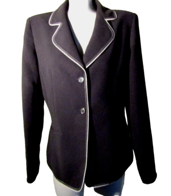 JONES WEAR Black Career Blazer w/White Trim, Size 6, Long Sleeves Polyester VGC - Image 1 of 4