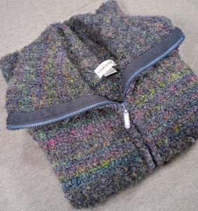 Chicos Mohair Blend Cardigan Purple Nubby Speckle Chunky Slub Knit Sz 2 Full Zip - Picture 1 of 21