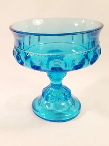 Vintage Indiana Glass Aqua BlueThumbprint Kings Crown Compote Candy Dish - Picture 1 of 5