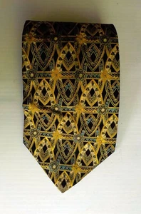 BRIONI Black/Gold/Blue Geometric Patterned Necktie EUC Made in Italy 58 Classic - Picture 1 of 3