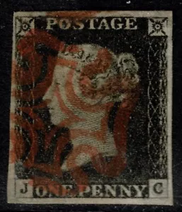 1840 1d Black Pl 1b JC 4m Ex Large Gold Collection Re-Entry VFU Cat. £550.00 - Picture 1 of 1