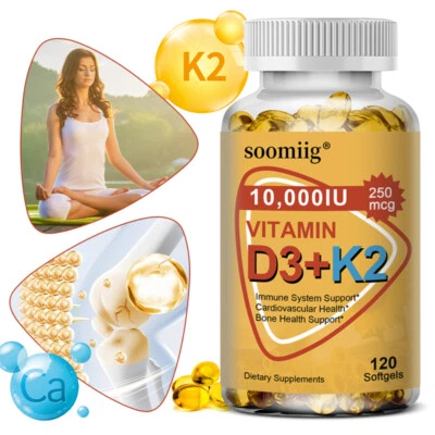 SOOMIIG Vitamin D3+K2-Kapseln 10.000IE –Unterstützung Des Immunsystems,Knochengesundheit