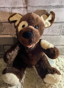 Build A Bear Stofftier Welpe Hund Plüsch dunkelbraun weiße Punkte Augenklappe 16 Zoll - Bild 1 von 6