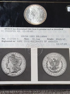 1883 P Morgan Silver Dollar Vintage ANACS Photo Grade Certificate MS 63, 65 - Picture 1 of 6