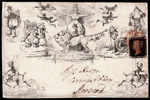 1840 Fores Comic No 1 Mulready Karikatur Front 1d schwarz gebraucht Norwich - Bild 1 von 1