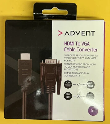 Advent HDMI Male ToVGA D-SUB Male Video Adapter Cable Lead  TV/Comp Monitor 1m. - Image 1 of 2