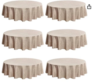 NATURAL 90" Round Faux Linen Tablecloth Wedding Party Linens 6 pack - Picture 1 of 3