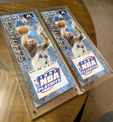 1997 NBA PLAYOFF COMMEMORATIVE TICKET VIP GAME A - ORLANDO MAGIC, Plexi x2 - Image 1 of 4
