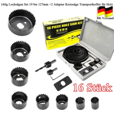 CISIVIS 16tlg Lochsägen Set 19 bis 127mm +2 Adapter Kreissäge Transportkoffer für Holz