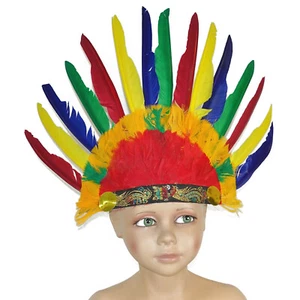 KINDER INDIANER KOPFSCHMUCK / Karneval Häuptling Federn Kostüm Federkopfschmuck - Bild 1 von 1